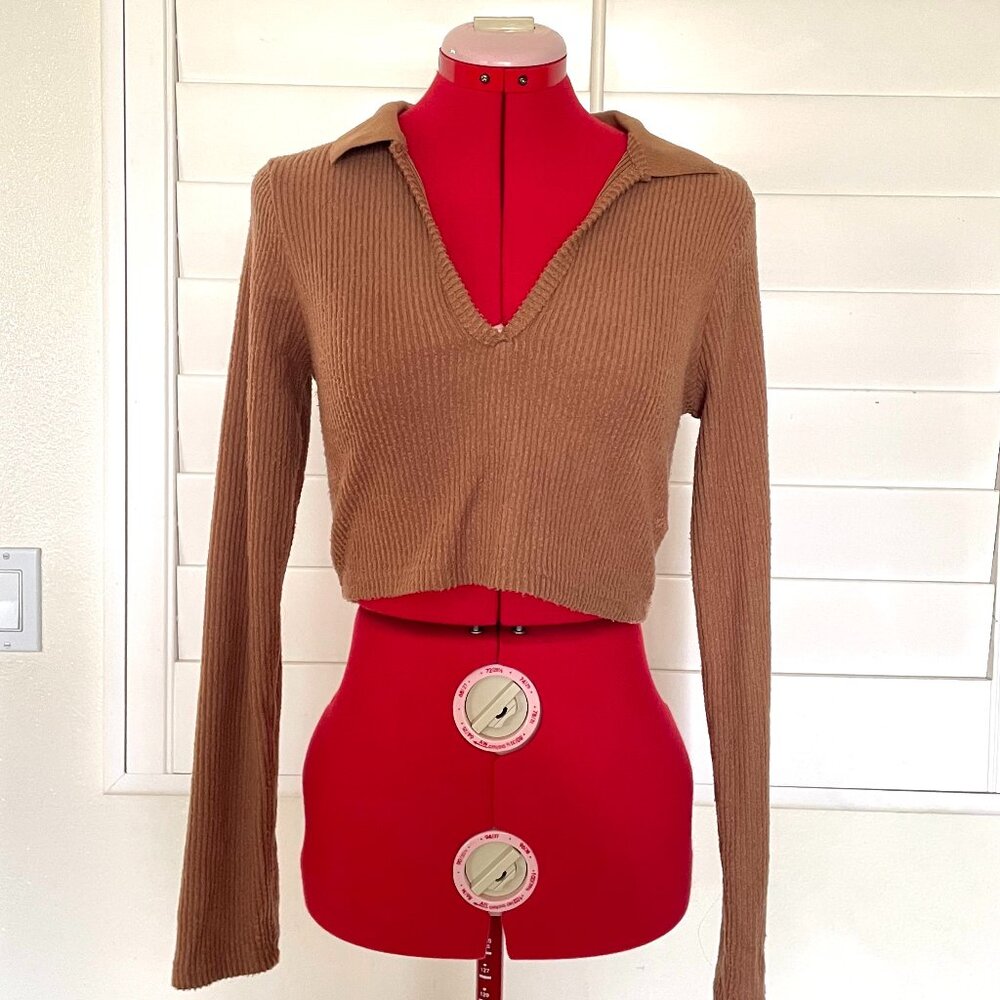 Long Sleeved Collared Crop Top